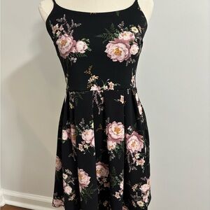Aqua Black Dress with Pink Floral Design